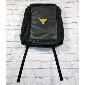 Under Armour UA Project Rock Duffle Backpack Bag Black Gold Gym 1376459-002 WWE
